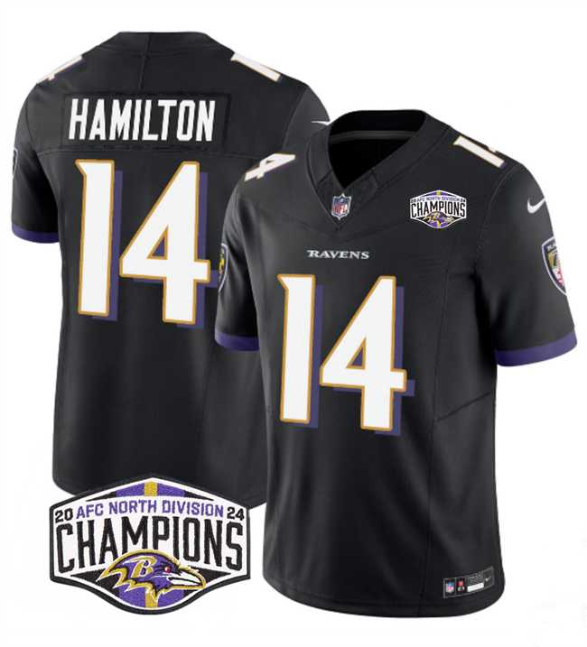 Men%27s Baltimore Ravens #14 Kyle Hamilton Black F.U.S.E 2024 AFC North Division Champions Vapor Limited Jersey